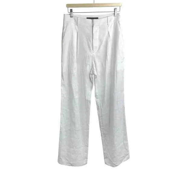 Jenni Kayne Riley Linen Blend Pleated Front Relaxed Fit Trouser Pants White Sz 4